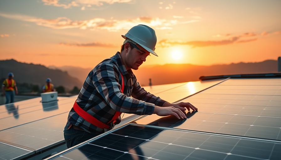 Worker installs solar panels promoting clean energy tax credits.