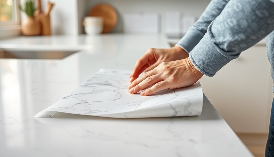 Updating kitchen countertops with marble contact paper application