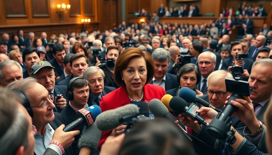 Female politician addresses media in Minnesota chamber.
