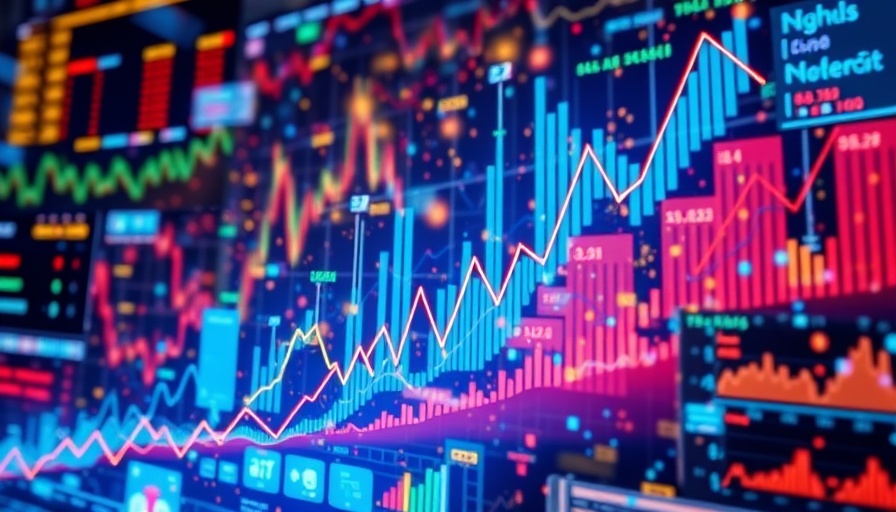 Abstract economic impact visual with symbols and data graphics