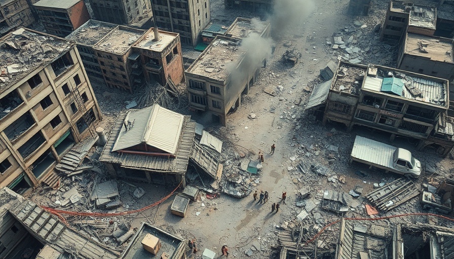 Disaster rebuilding challenges in a devastated urban area.