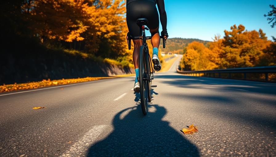 Cyclist's shadow on Pennsylvania road amidst autumn trees