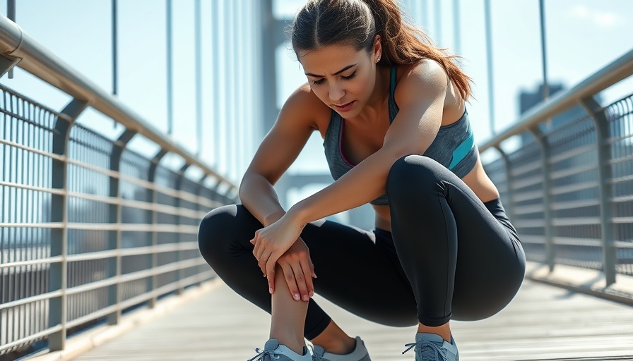 Woman experiencing workout pain on bridge, holding ankle.