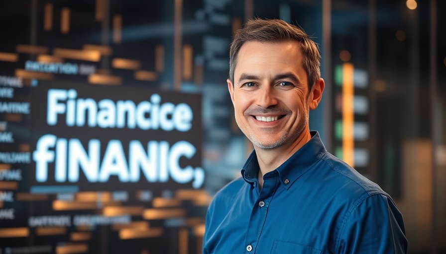 Guaranteed Monthly Income concept with smiling man and futuristic background.