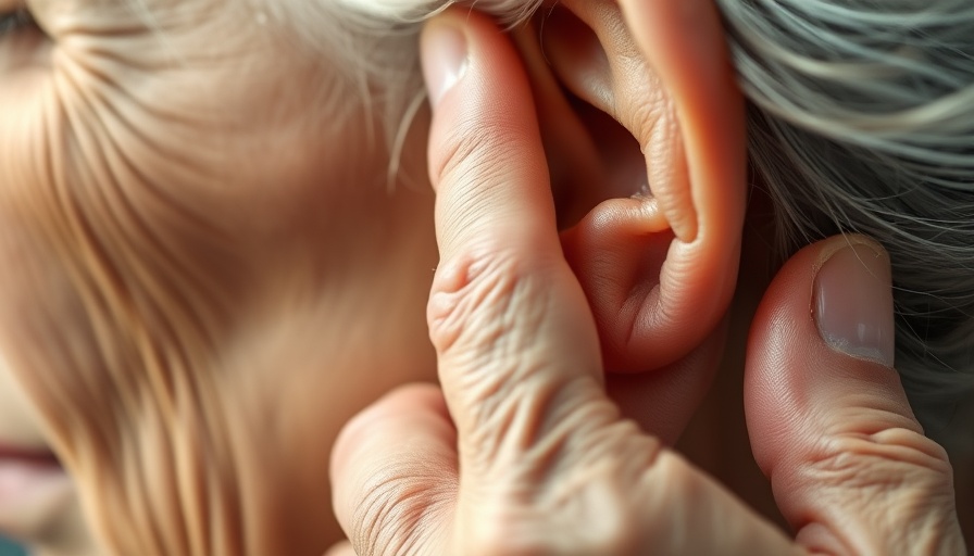 Close-up of ear with hand cupped around it, symbolizing hearing loss.
