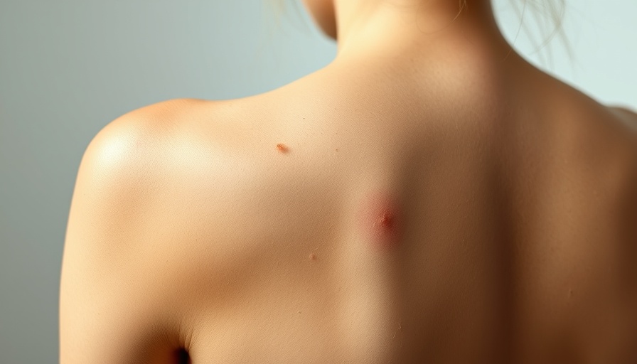 Woman's back with moles highlighting difference between skin cancer and a pimple.