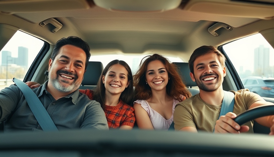 Family enjoying a road trip in a car, must pack travel items