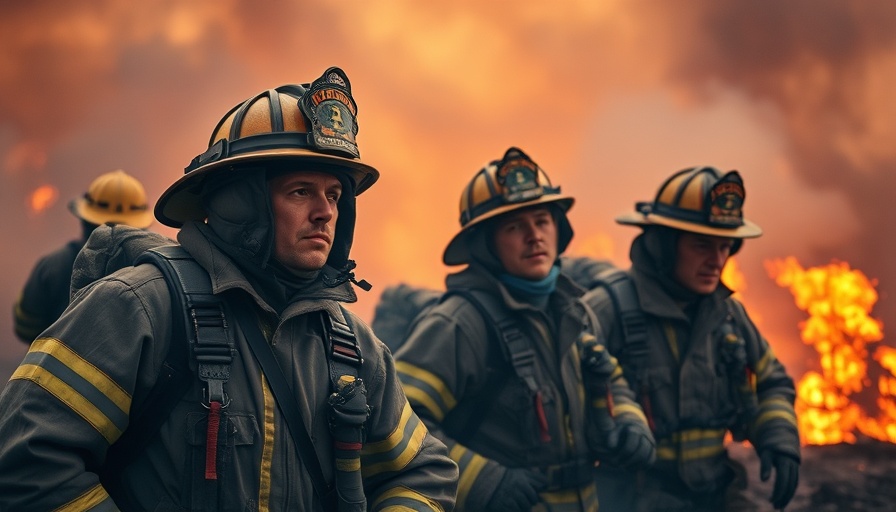 Idaho firefighters responding to emergency, photorealistic scene.