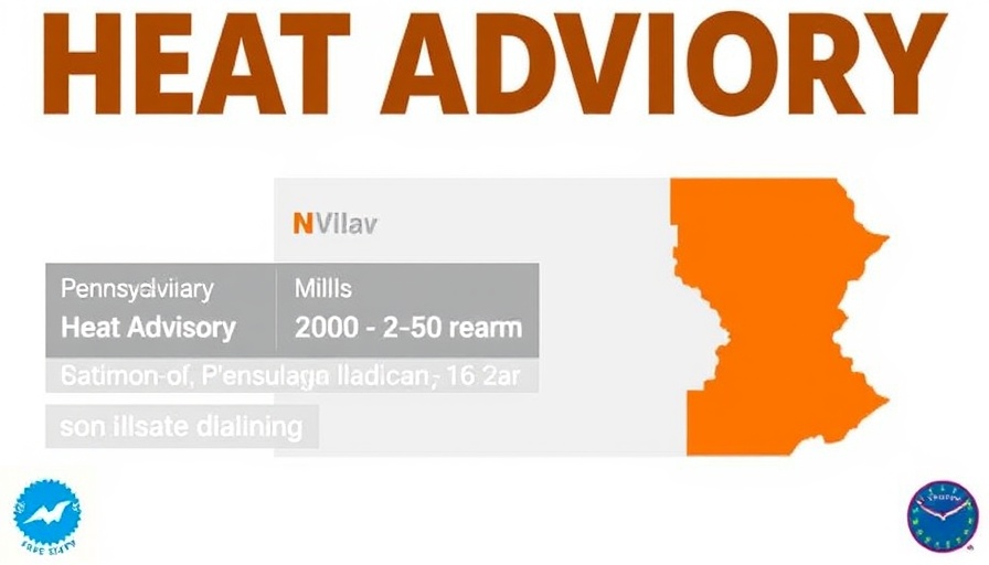 Pennsylvania heat advisory notice with a map highlight.