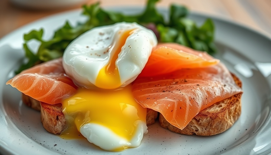 Nutritious breakfast with poached egg and smoked salmon, related to Ozempic muscle loss protein.