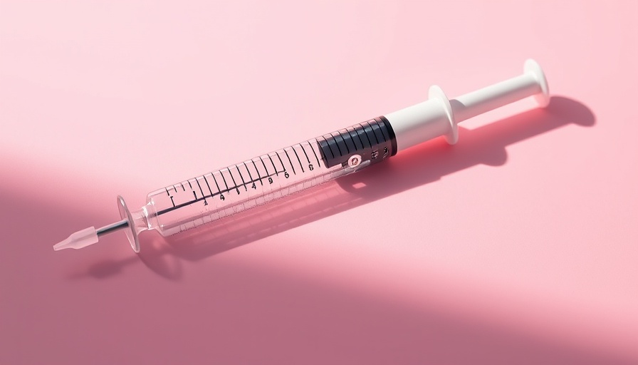 Syringe and vial on pink surface, Botox before and after concept.