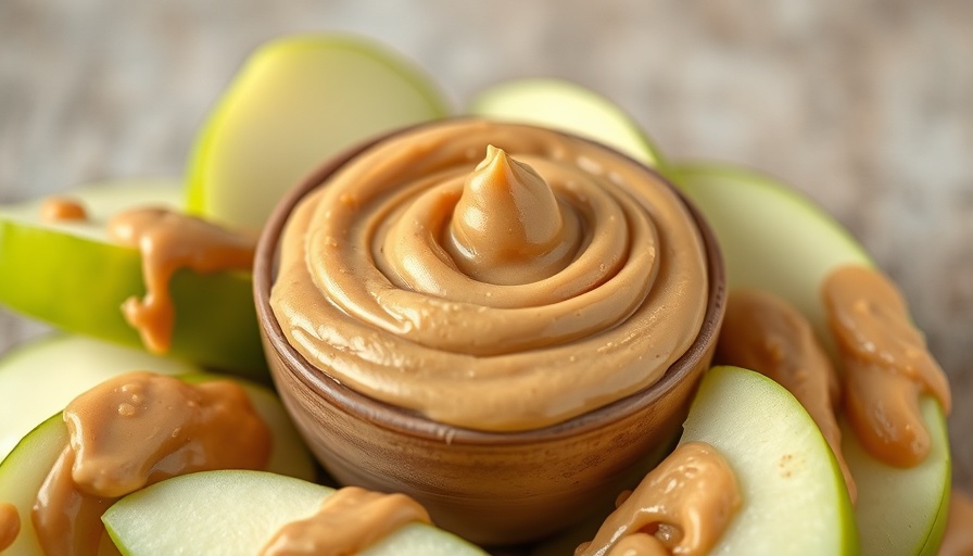 Creamy peanut butter with apple slices illustrating benefits of eating peanut butter daily.