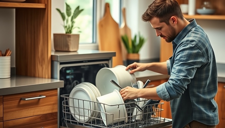 Best dishwasher for busy families being loaded with dishes and utensils in modern kitchen.