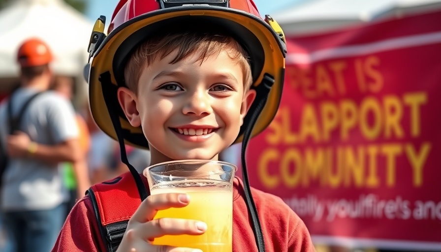 9-year-old's lemonade stand for burn survivors with supportive banner.