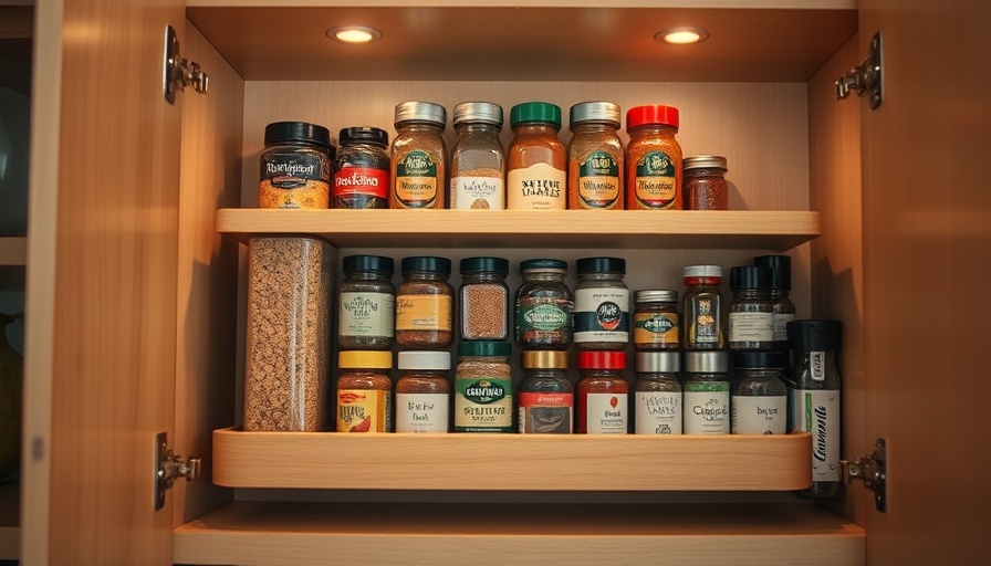 Neatly organized spice cabinet featuring an expandable spice rack upgrade.