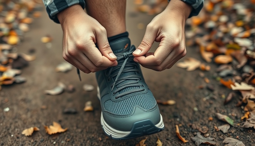 Tying shoes for outdoor walk on dirt path, daily step requirements for health.