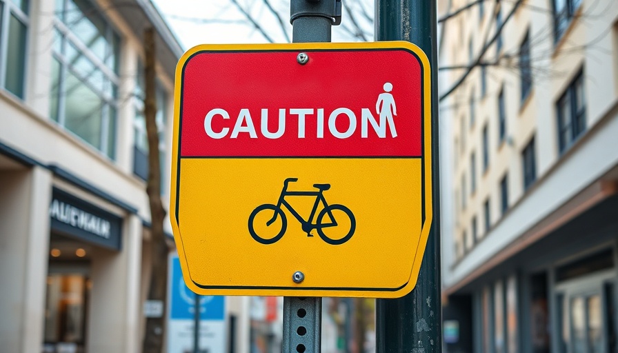 Caution sign emphasizing Montgomery County e-bike violations with new fines.