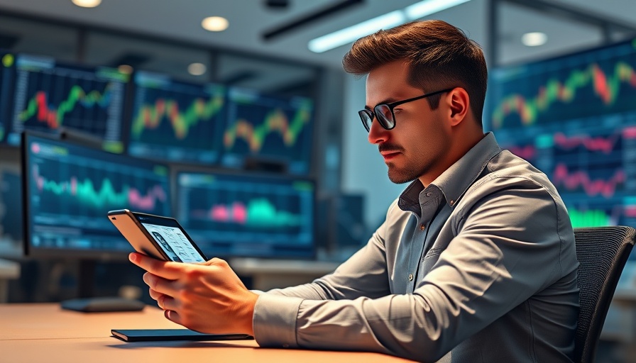 Person taking a stock market quiz on a tablet in a modern office.