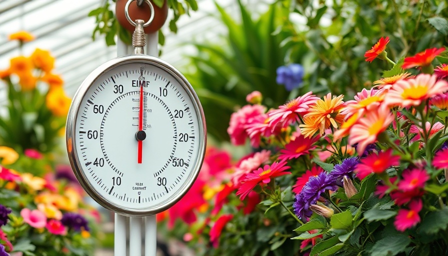 Thermometer in greenhouse showing temperature, how to heat a greenhouse.