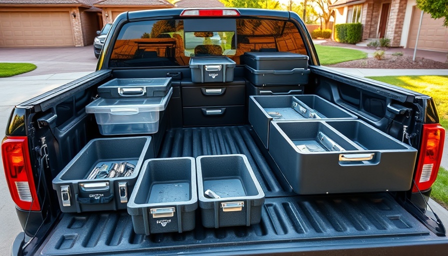 Truck bed drawers for work and camping, open with storage.