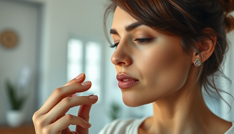 Close-up of a woman checking skin quality after weight loss in a clinic.