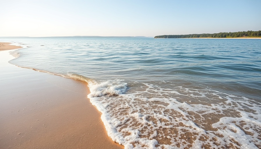 Great Lakes shoreline highlighting water and sky for microplastics research.