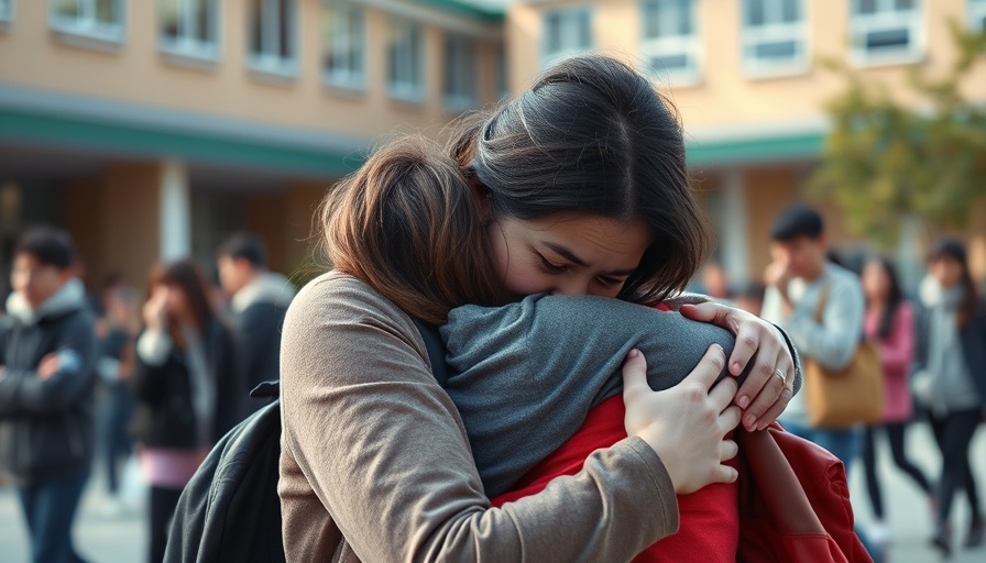 Woman comforting child outside Minneapolis school after shooting