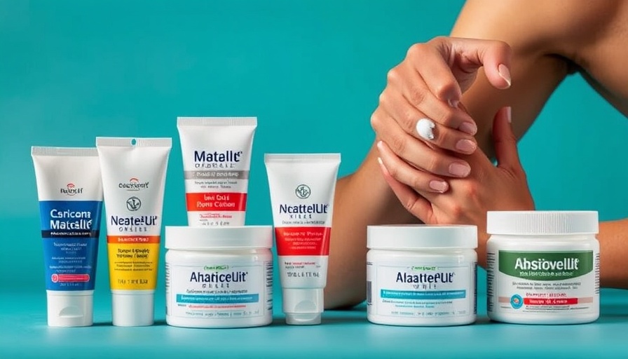 Different muscle pain relief creams against a teal background.