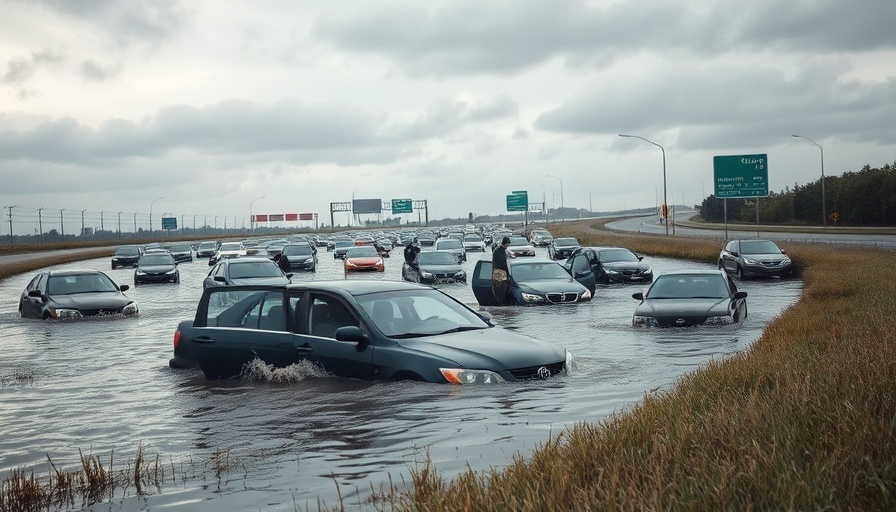 Flooded highway causes traffic chaos, reflecting Pennsylvania job losses impact.