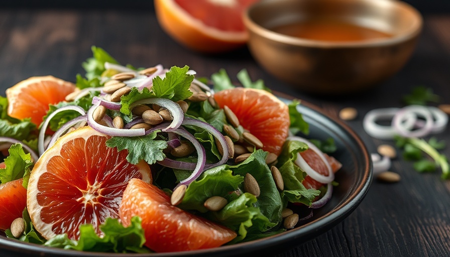 Hearty salad with greens and citrus slices for summer