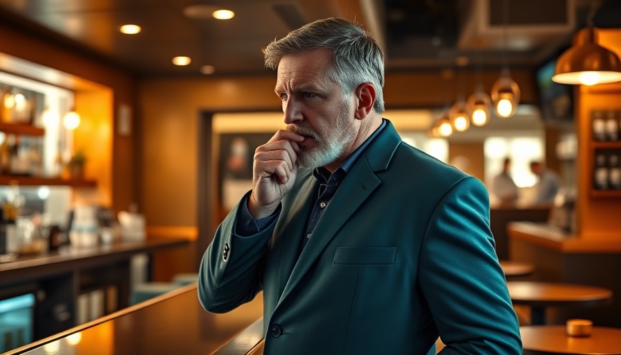 Man in bar burping discreetly reflecting on excessive burping symptoms.