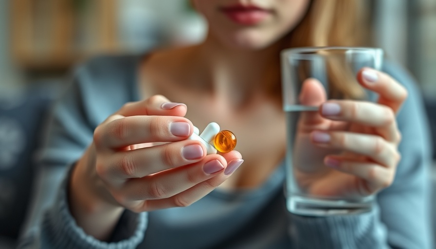 Contemplating medication with water, showing potential side effects.