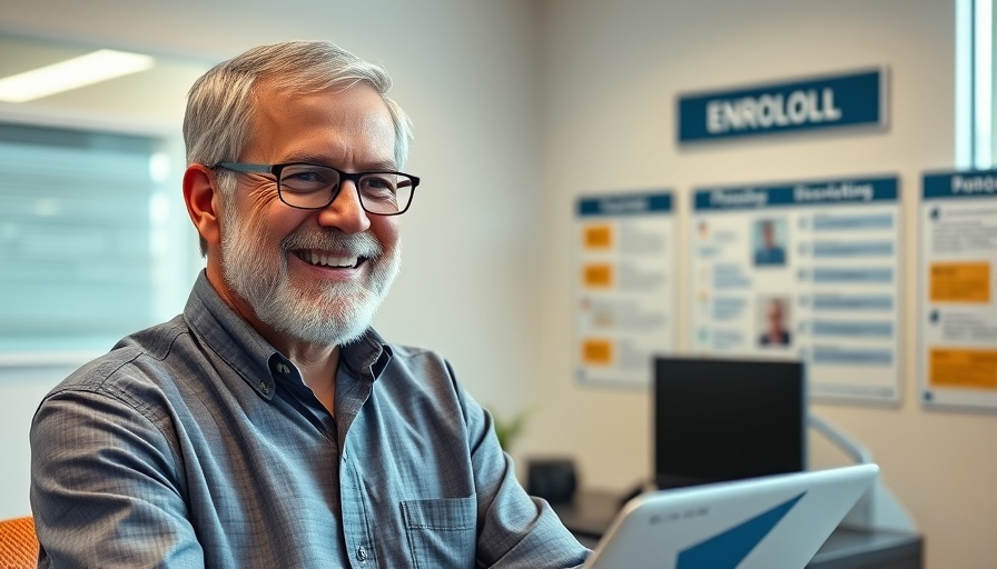 Man discussing how to enroll in Medicare in an office setting.