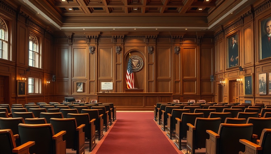 Empty courtroom scene related to National Guard deployment lawsuit.