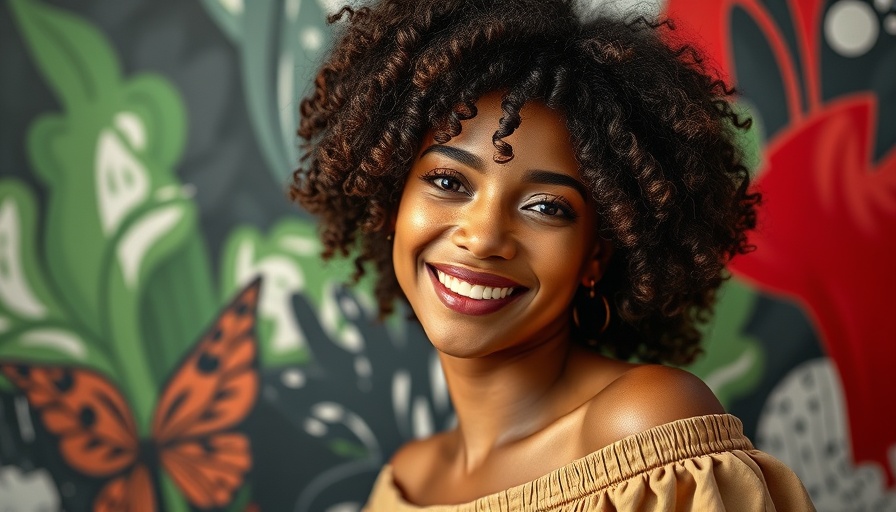 Stylish woman smiling in an abstract background setting.