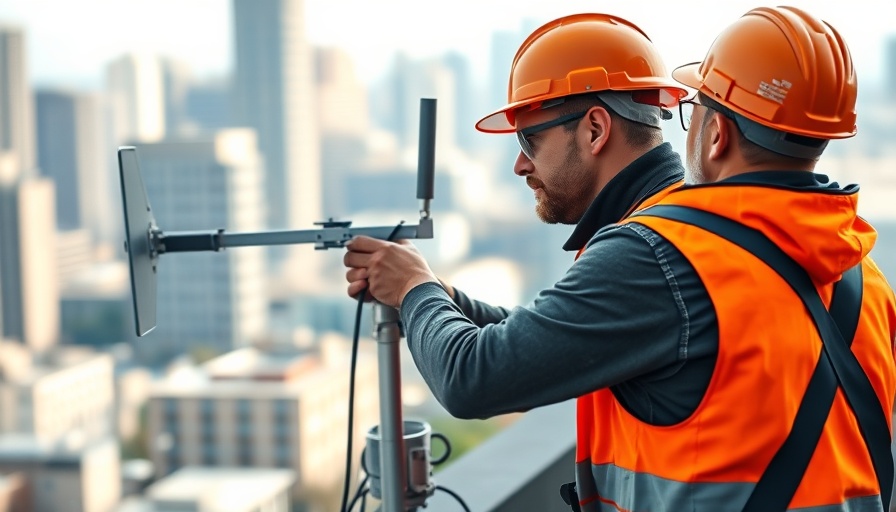 Technician adjusting outdoor antenna for free TV channels on rooftop.