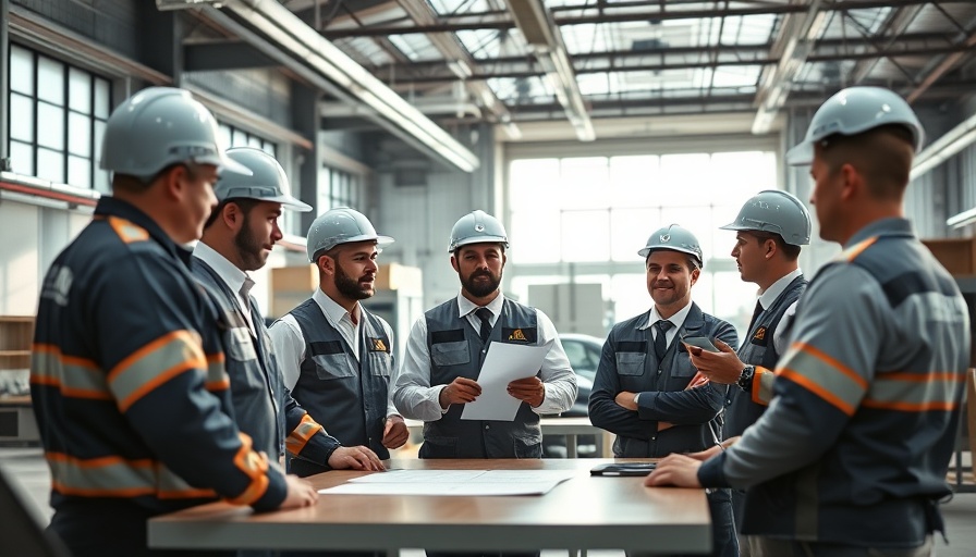 Hyundai workers in a meeting discussing new contract deal in an office.