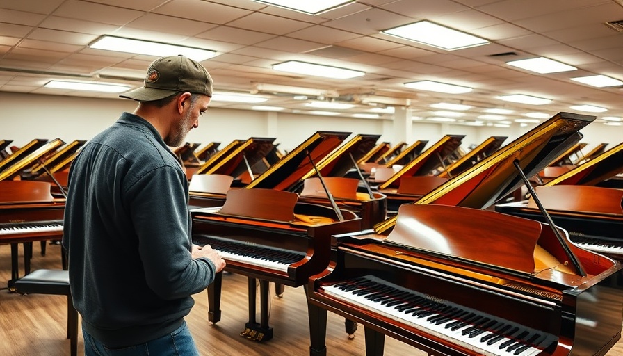 Cunningham Piano restoration showroom with grand pianos.