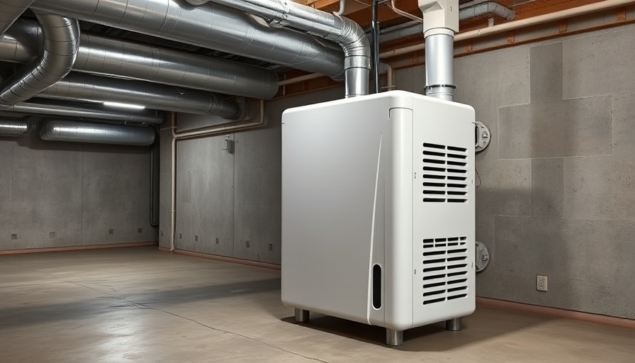 Whole-house dehumidifier in basement for energy savings.