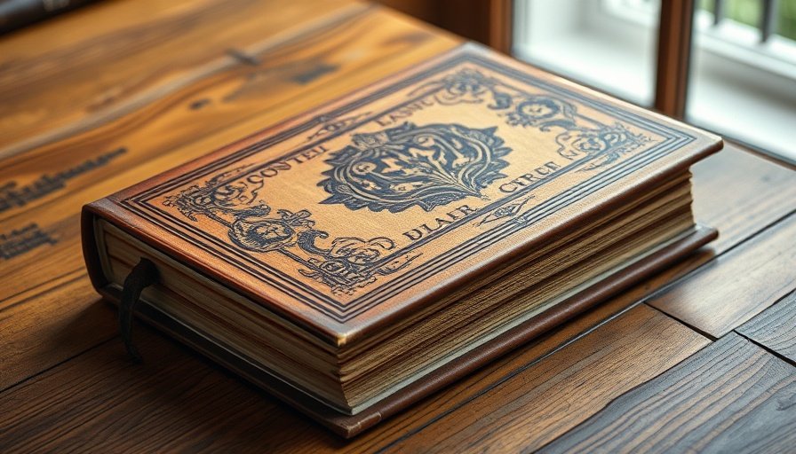 Epstein's 50th birthday book with ornate cover on wooden table.