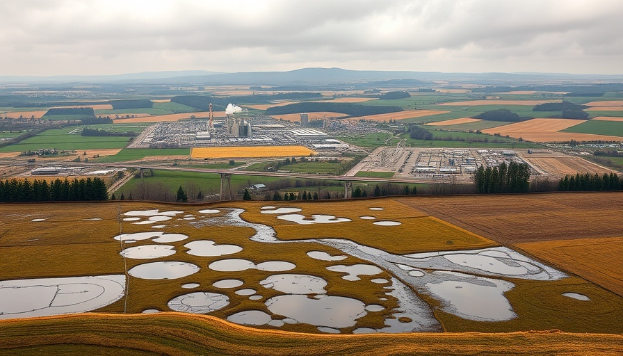 Rural Pennsylvania landscape with industrial water contamination site.