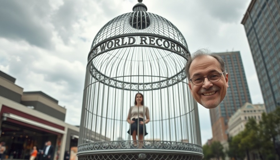 World Records in Casey Illinois: man with giant birdcage.