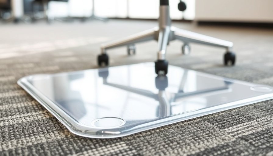 Transparent chair mat with textured underside on patterned carpet for best carpet protection.