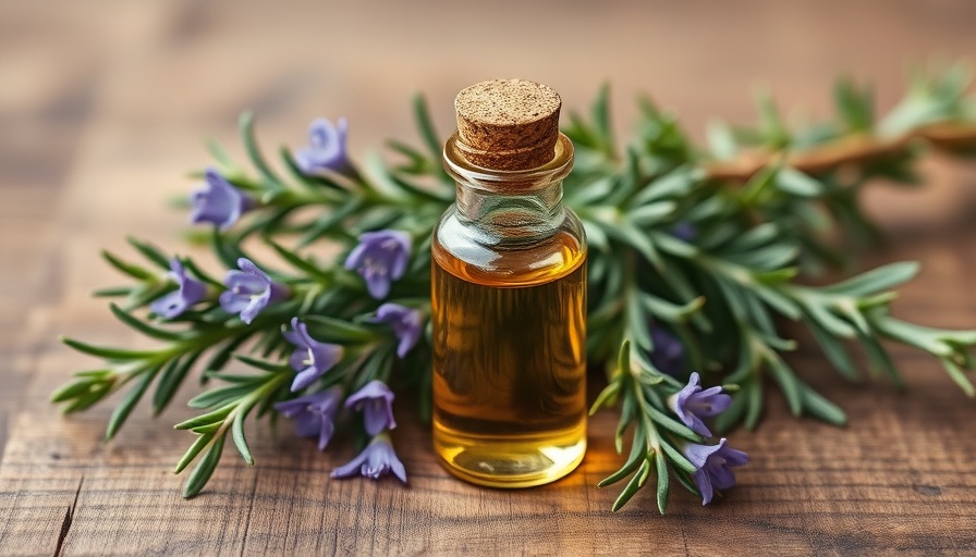 Rosemary oil for hair growth in a bottle with fresh rosemary.