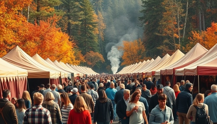 Pennsylvania autumn festival with crowd and tents in forest
