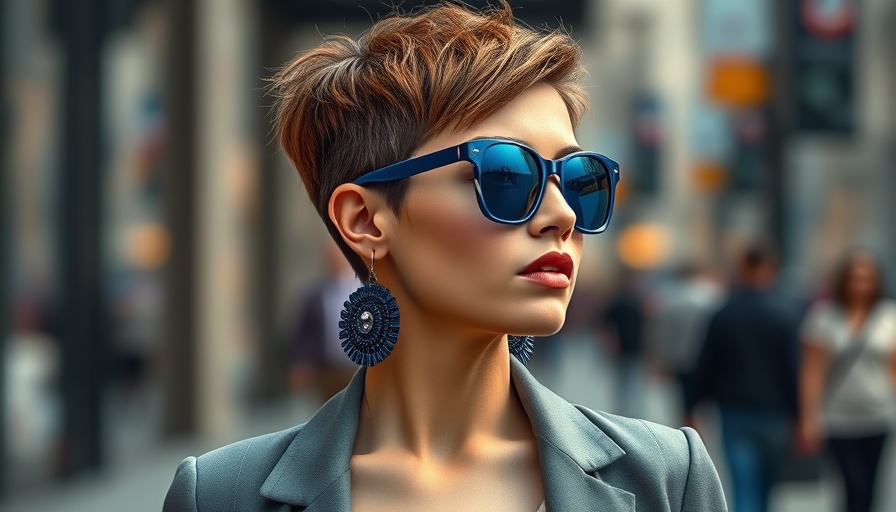 Stylish woman with pixie cut for fine hair walking confidently in urban setting.