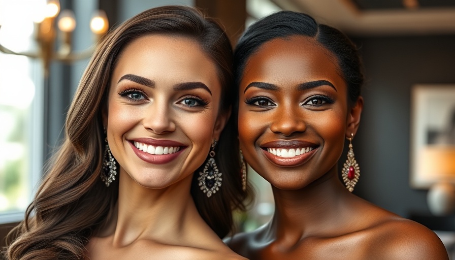 Two women beautifully showcasing radiant skin in elegant attire, highlighting the Armani Luminous Silk Foundation.
