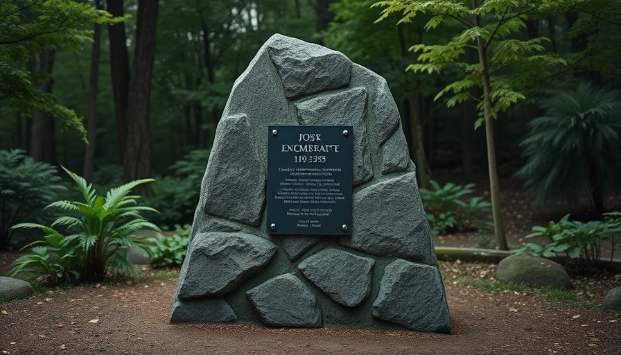 Monument honoring Marion E. Brooks in a natural forest setting.