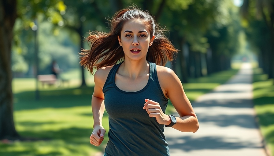 Focused young woman jogging energetically through a park.