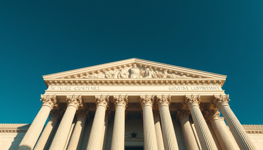 Supreme Court building facade, classical columns and carvings.